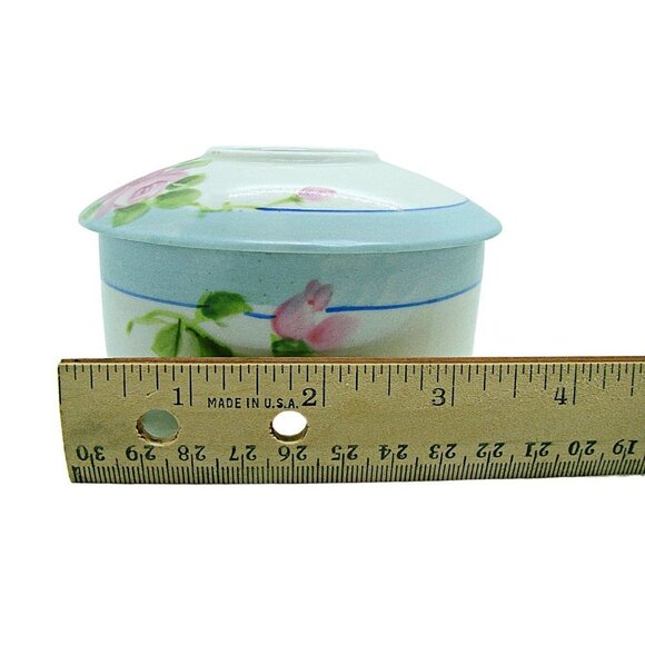 Vintage Hair Receiver Trinket Dish Floral Porcelain Hand Painted Footed w/ Lid - Picture 5 of 12